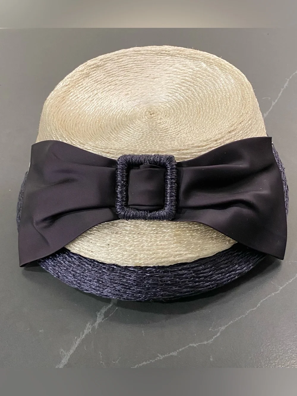 Vintage Mid Century Flo-Denìs Paris New York Straw Hat Cream/Navy